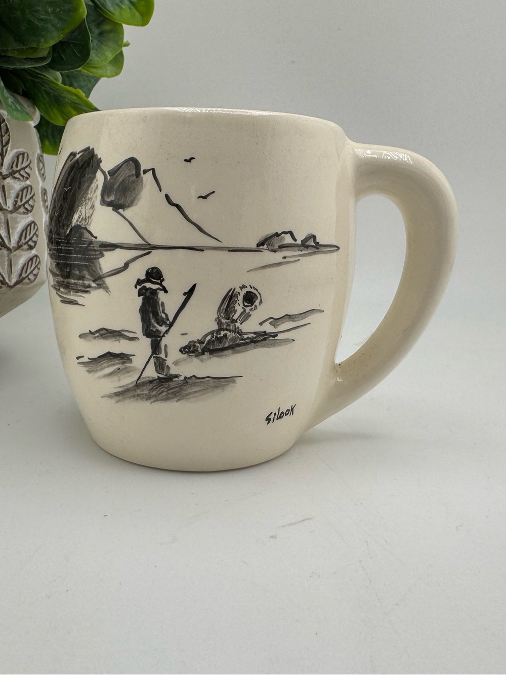 Vintage Alaska Hand Painted Mug Bering Sea Originals 1200 Signed Fisherman Scene